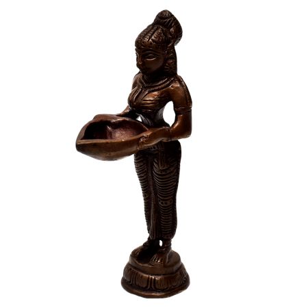 Brass Deep Lakshmi Statue Holding Oil Lamp